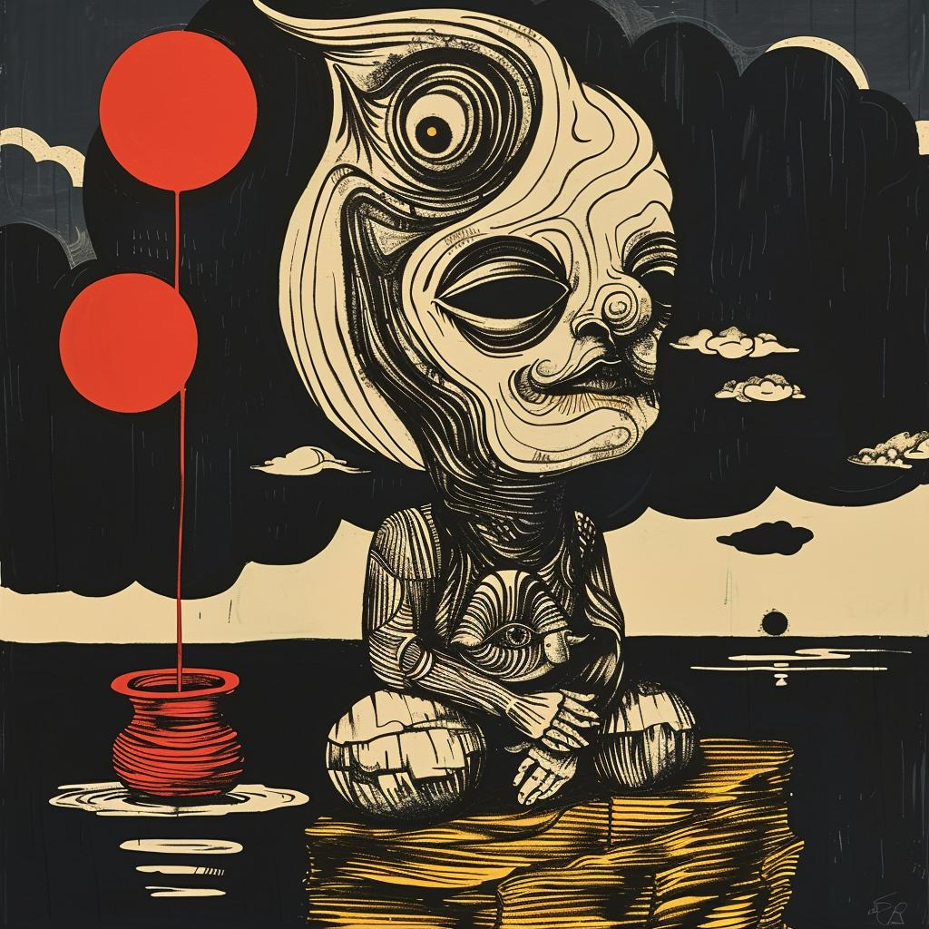 provocative  art  cartoon  poster  character  rock  introspective  dark  naturalistic  spiritual 933705