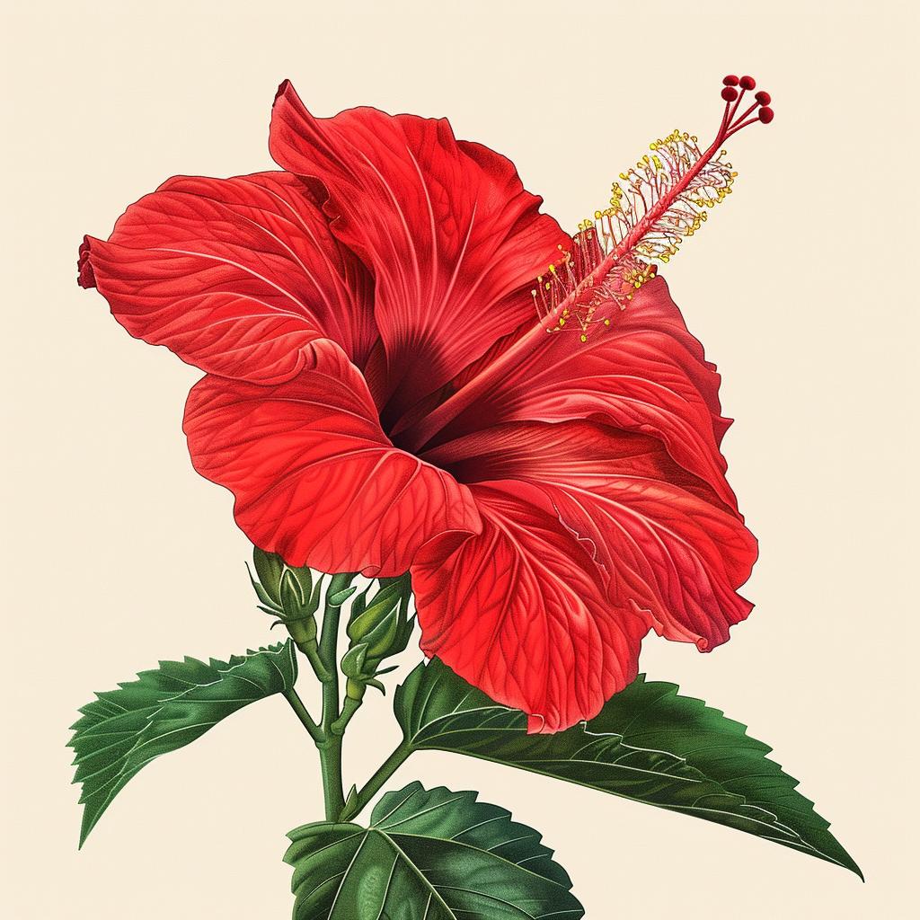hibiscus  flower  illustration  red  beige  background  nature  botanical  floral  art 971921