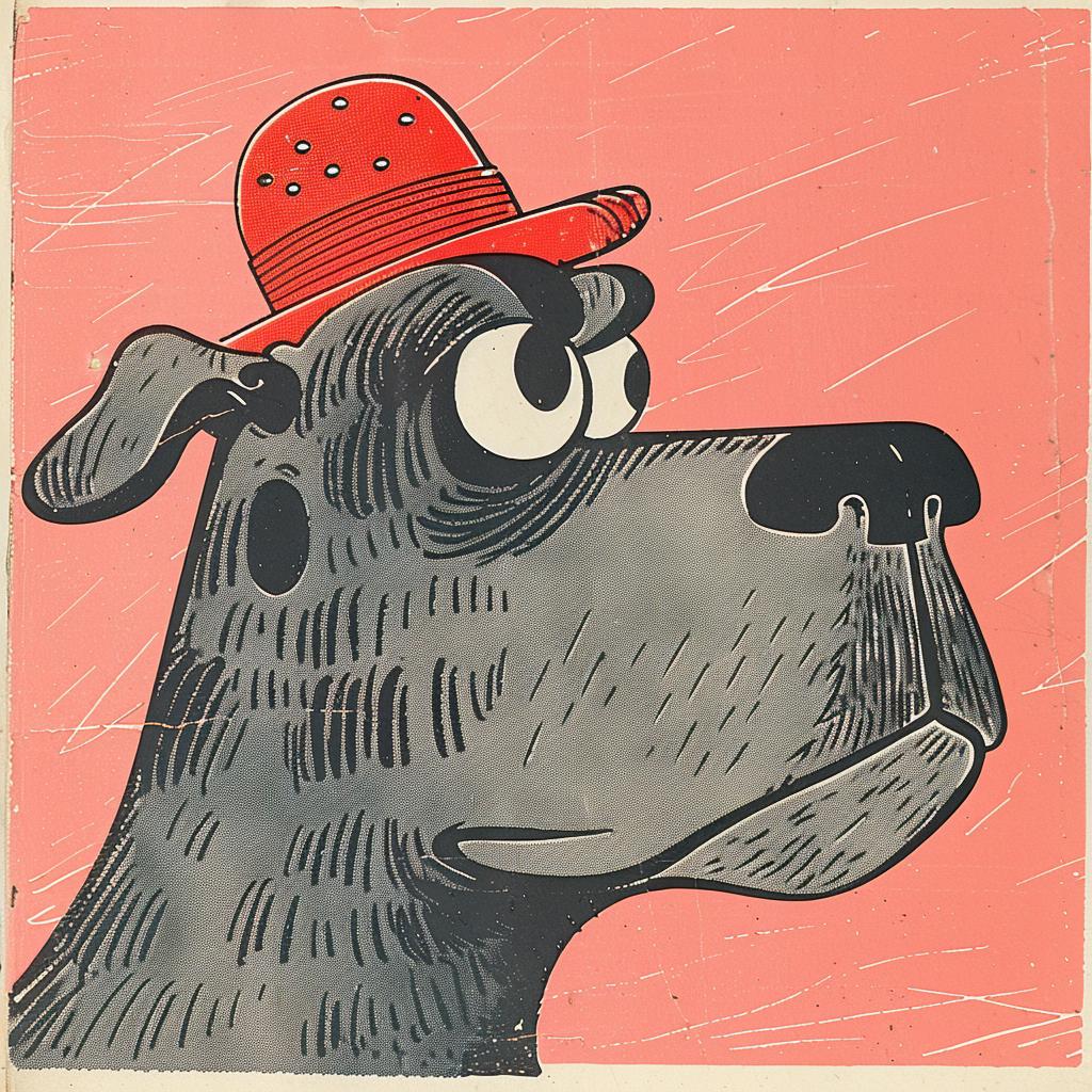 bulldog  doberman  creature  vibrant  comic  illustration  portrait  1950s  bucket  cap 921594