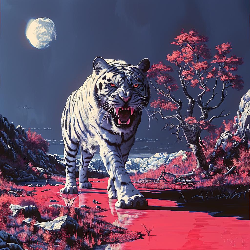 tiger  white  painting  river  red  nature  wildlife  vibrant  scene  realistic 967627