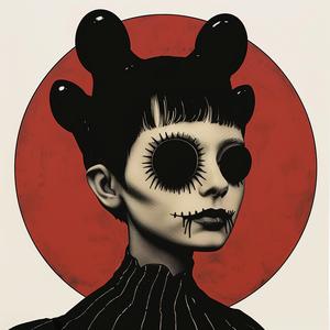 surreal  album  cover  woman  mask  red  creative  symbolist  risograph  hyper-realistic 1077692