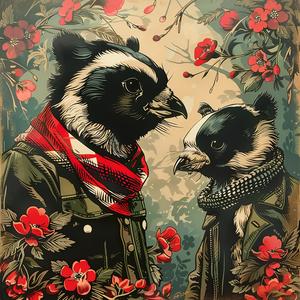 badgers  flowers  field  nature  chromolithography  animals  colorful  whimsical  art  wildlife 1051006