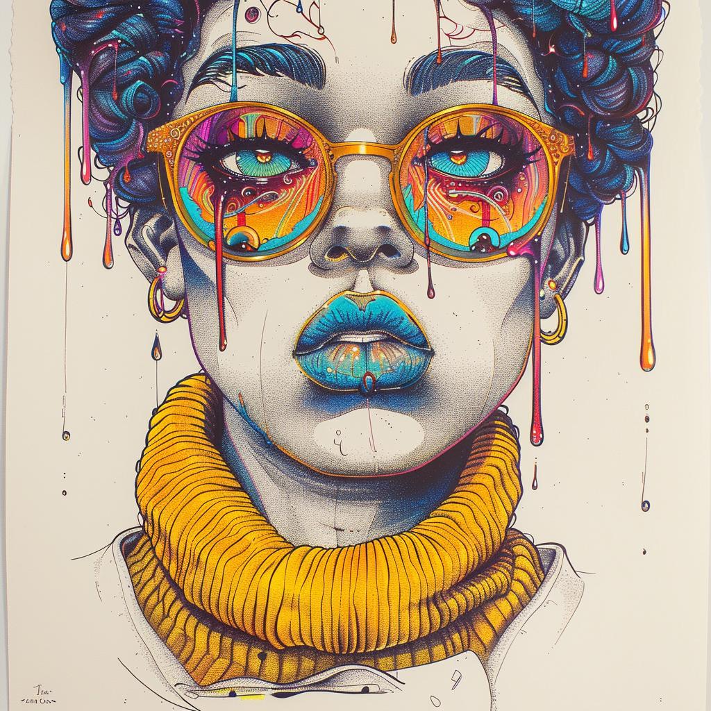 PopArt  model  AfricanAmerican  fourEyes  dripping  eyeMakeup  colorful  sweater  TroyBrooks  whiteBackground 939272
