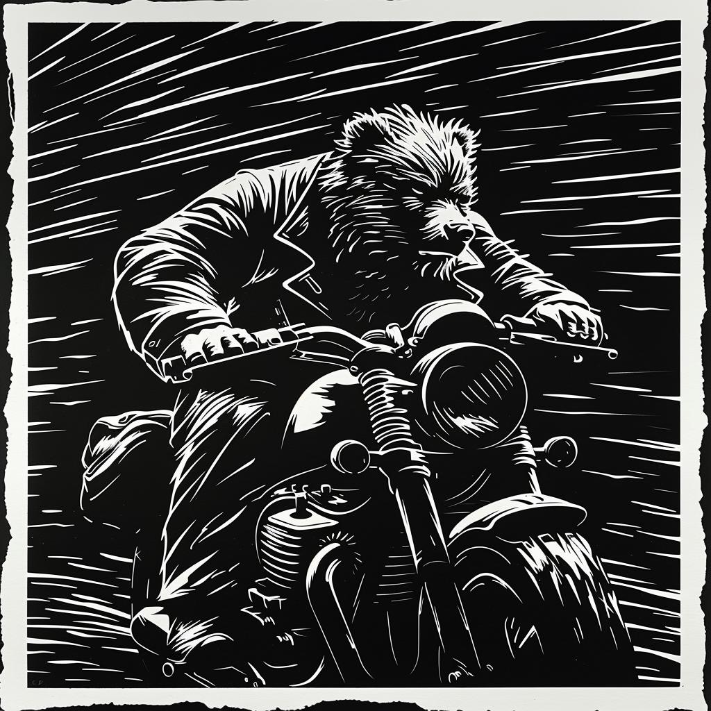 bear  motorcycle  drawing  black  white  whimsical  adventure  wildlife  biker  fun 1026108