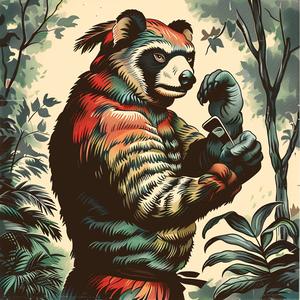 panda  woods  poster  nature  wildlife  illustration  chromolithography  colorful  art  playful 1048800