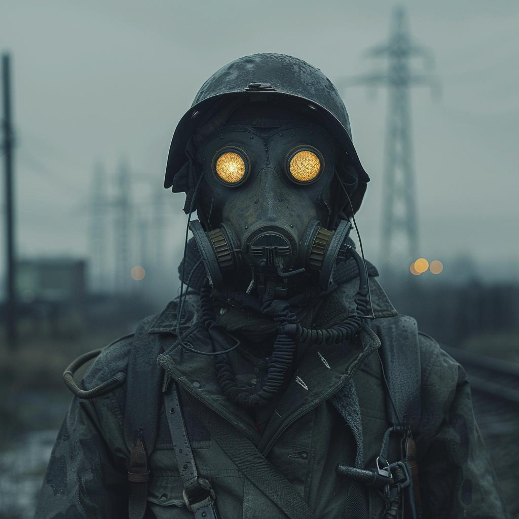 gasmask  soldier  photo  railroad  Quint  Buchholz  lighting  color  technical  glow 965517