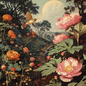 flowers  birds  garden  painting  chromolithography  nature  vibrant  colorful  botanical  scenery 1047680