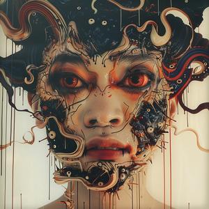 وجه امرأة، رسم بالحبر، تجريدي، جيمس جان، فن سريالي، ملون، 1073181