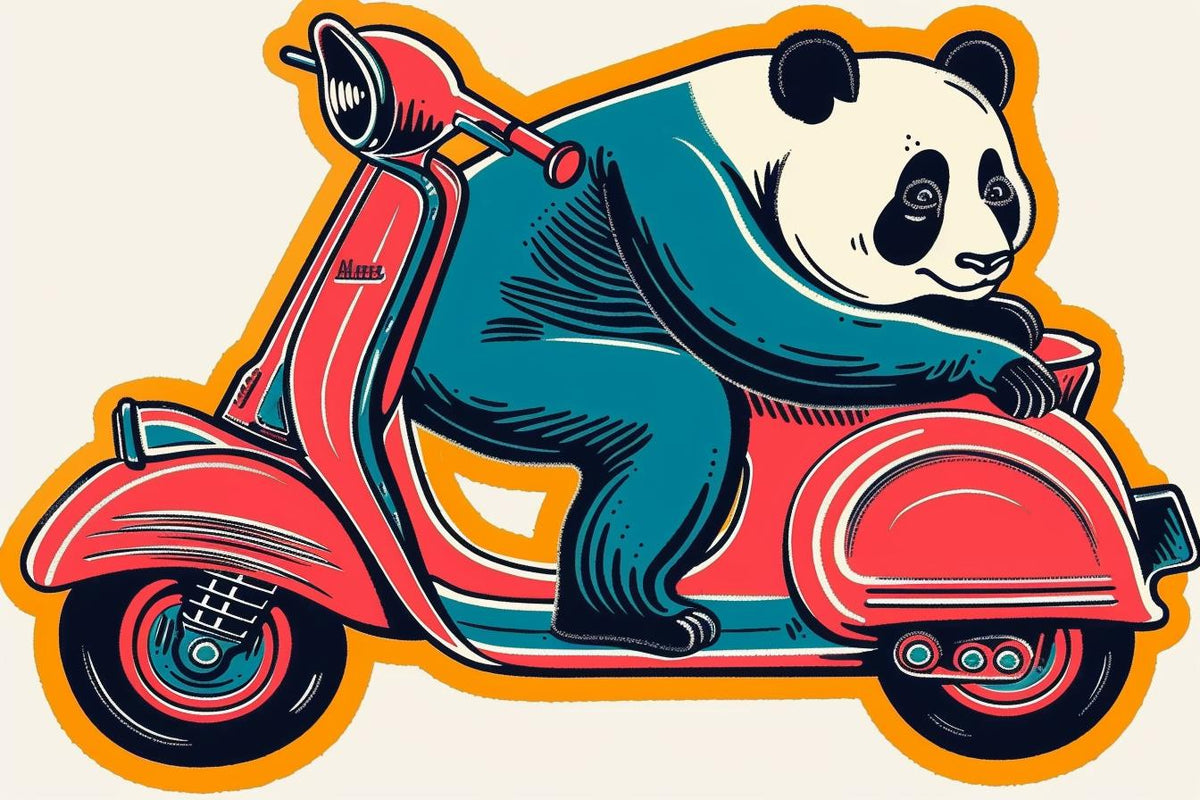 panda  scooter  playful  cartoon  transport  whimsical  animal  colorful  funny  vector 938741