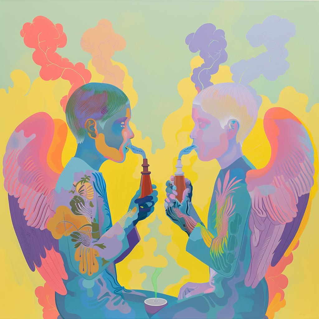 abstract  gouache  angels  smoke  neon  joyful  tattoos  colorful  optimistic  bong 1029276