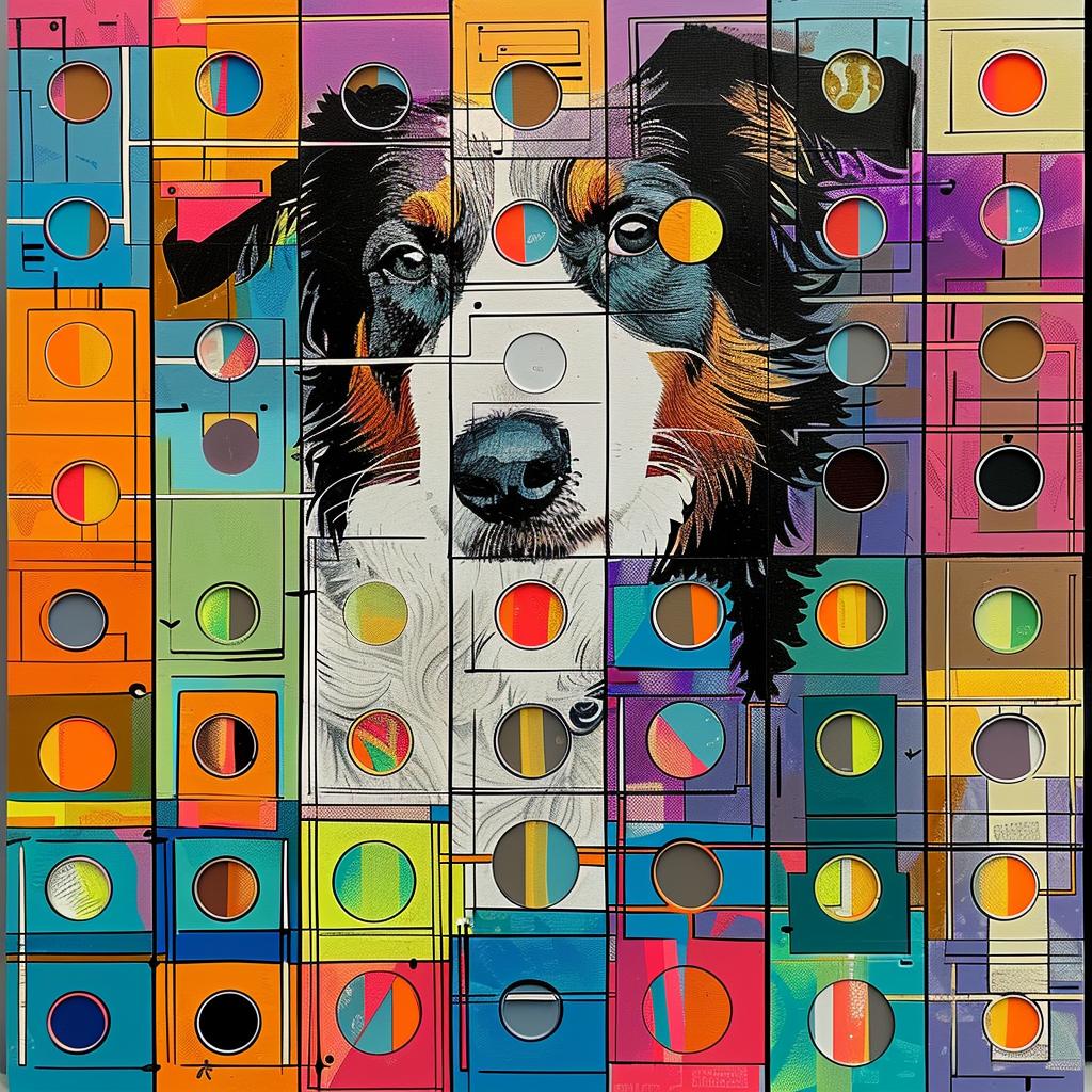 dog  border  collie  colorful  dots  painting  vibrant  abstract  art  canvas 938540