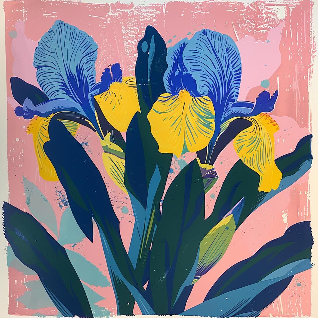 iris  flowers  blue  yellow  Risograph  Chinese  art  Maud  Lewis  painting 970503