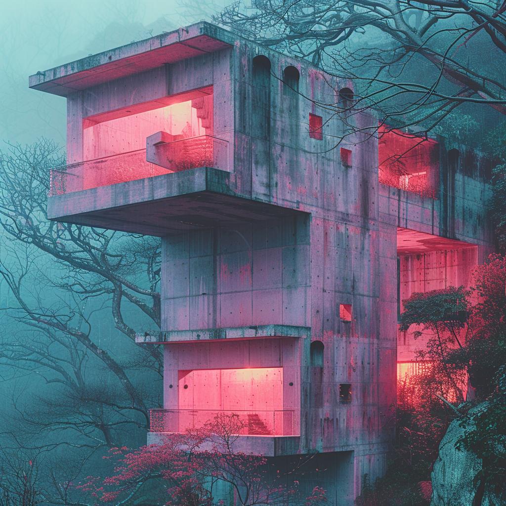 pink  house  forest  surreal  lighting  natural  glow  photo  trees  art 1029336