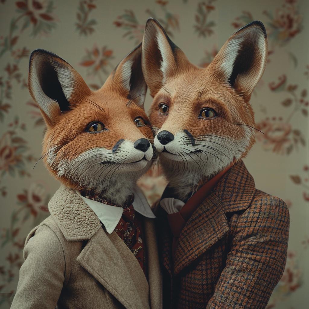 portrait  anthropomorphic  animals  Valentine  Wes  Anderson  style  love  whimsical  creative 1029214