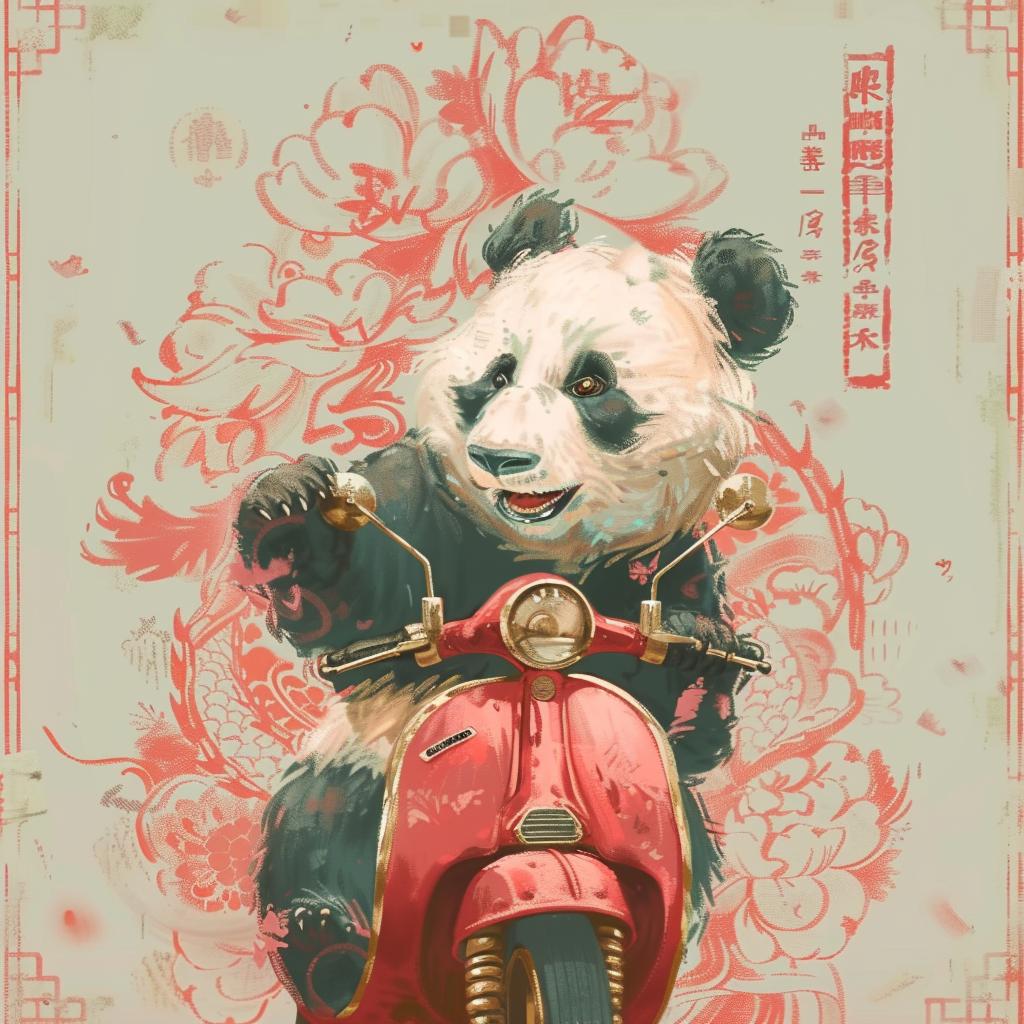 panda  scooter  happy  motorcycle  flowers  playful  animal  fun  colorful  design 944223