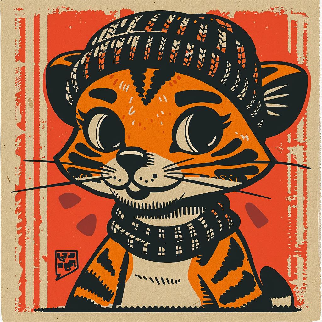 kawaii  tiger  cartoon  hat  scarf  simple  street  culture  adorable  cute 955955