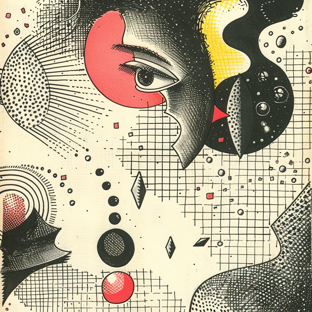 تصميم وجه امرأة سريالي من طراز باوهاوس أوكييو-إي، باللون الأحمر والأسود، واقعي للغاية، 916283