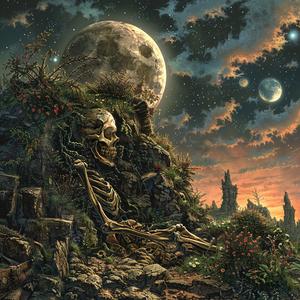 skeleton  moonlight  rock  painting  serene  dark  chill  mystical  night  metal 1077297