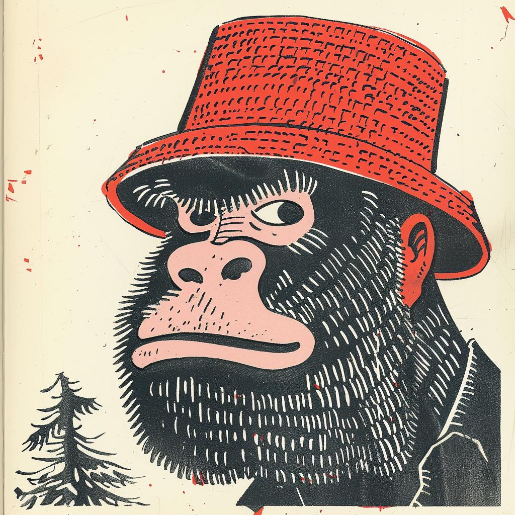 sasquatch  vintage  comic  illustration  vibrant  1950s  portrait  hat  creature  gorilla 920456