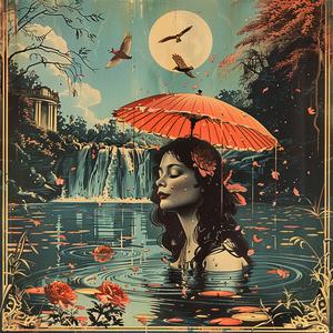 woman  umbrella  water  birds  flying  chromolithography  vintage  artwork  nature  scene 1050476