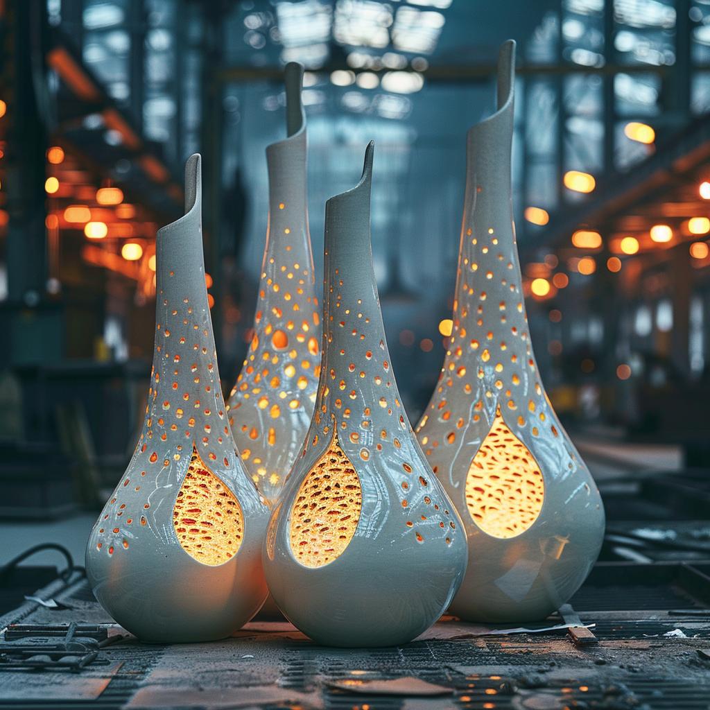 ceramic  vases  industrial  futuristic  white  gold  lighting  factory  minimalist  design 965023