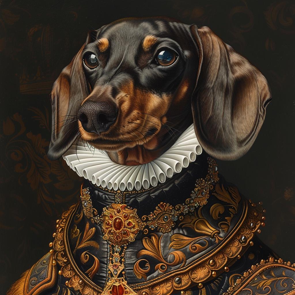 portrait  painting  dachshund  royal  gouache  detailed  animal  unique  custom  art 953695