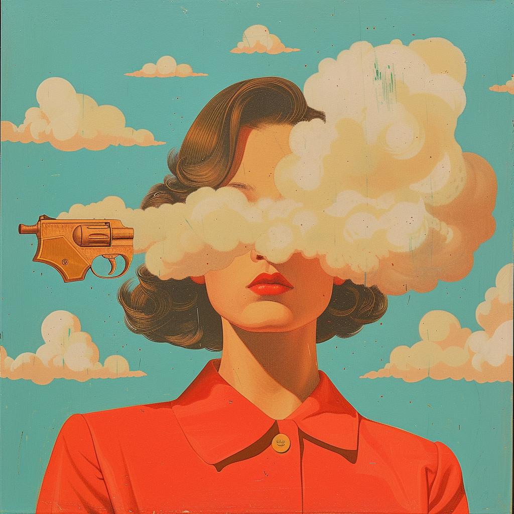woman  gun  cloud  background  surreal  art  Joan  Cornella  creative  stylized 1017639