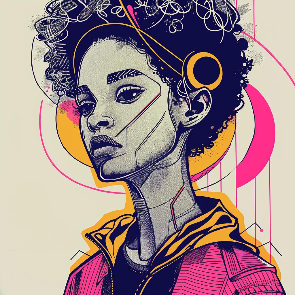 صورة شخصية لمراهقة أمريكية من أصل أفريقي بفن البوب، رسم توضيحي رقمي، تسريحة شعر، خلفية 938009