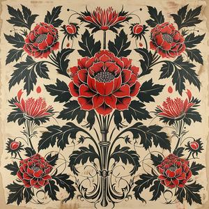 red  flowers  leaves  oldstyle  painting  ornate  background  artnouveau  bold  dynamic 1078983