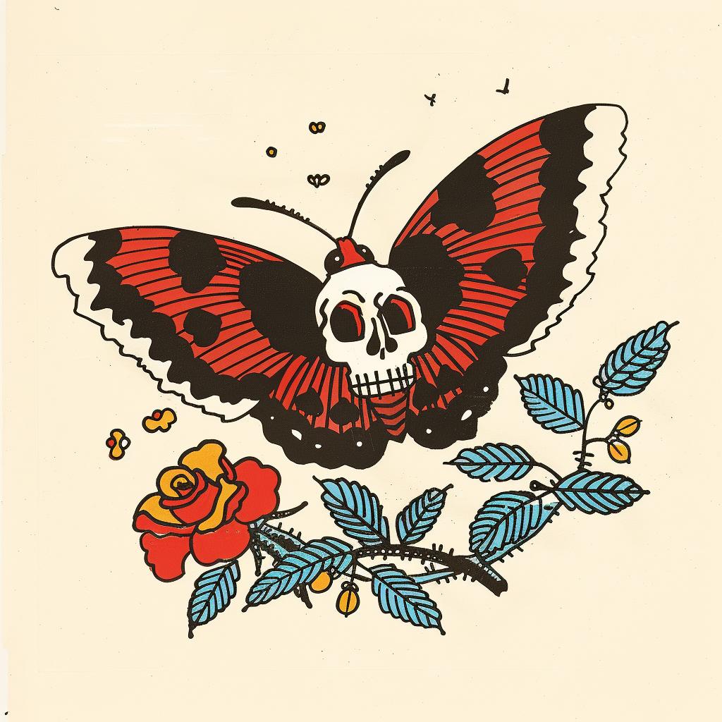 tattoo  butterfly  skull  roses  retro  illustration  traditional  bodyart  colorful  iconic 918745