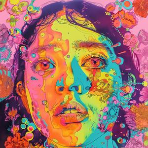 album  cover  flowers  woman  face  colorful  surreal  flowerpunk  Risograph  symbolism 1078078