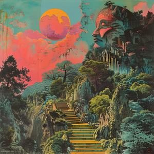 surreal  album  cover  mountain  stairs  symbolist  art  fantasy  risograph  illustration 1064865