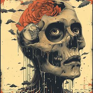rose  skull  dark  art  synthwave  symmetry  bold  minimal  design  tattoo 1038763
