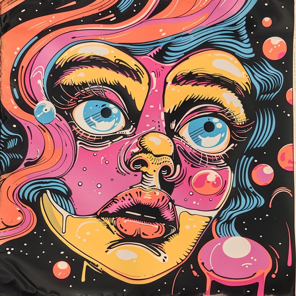 poster  woman  space  colorful  face  stylized  art  PeterMax  vibrant  background 929919
