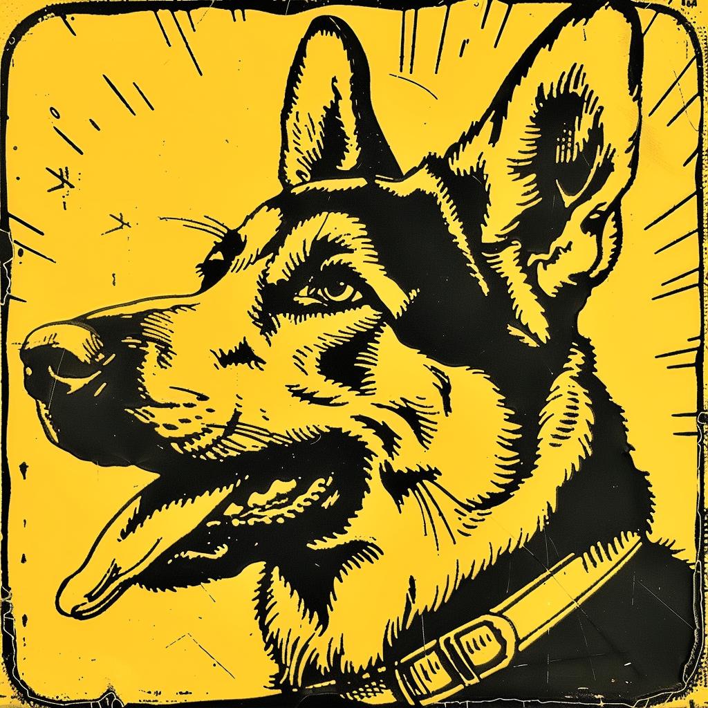 german  shepherd  metal  sign  yellow  black  dog  bold  graphic  art 942367