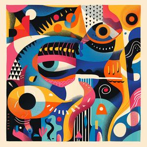 surreal  album  cover  abstract  colorful  painting  face  eyes  screenprinting  art 1079634
