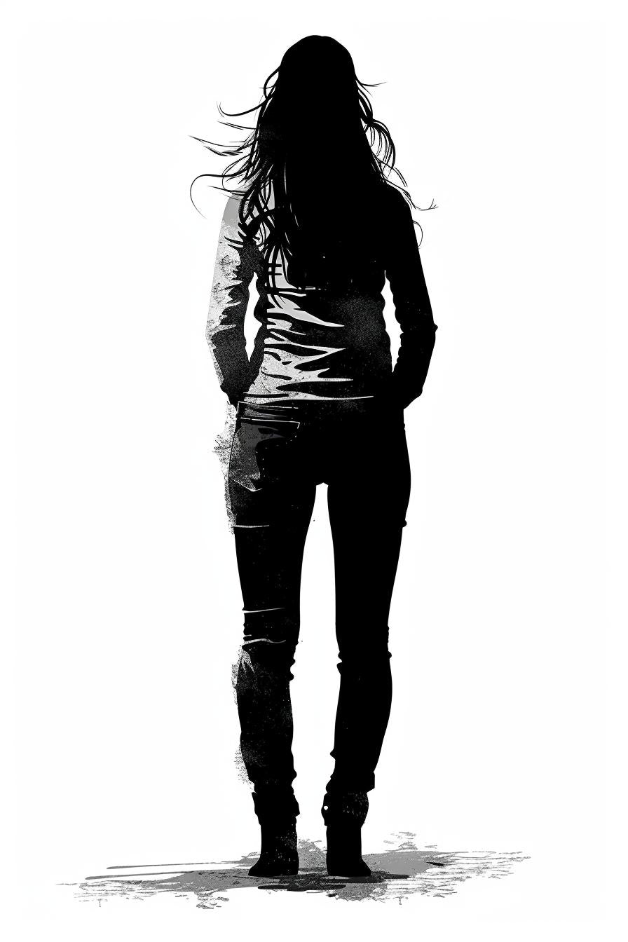 silhouette  woman  hat  jeans  front  view  white  background  vector  casual 954413