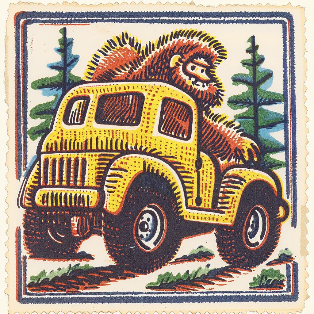 cartoon  Bigfoot  driving  truck  humor  adventure  character  whimsical  vehicle  fun 962707
