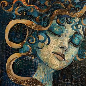 Art Nouveau  Surrealism  pointillism  woman  curly  hair  mosaic  mystical  ambiance  gold 1077183