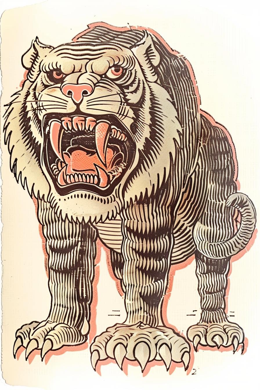 tiger  snarling  upright  mythical  Todd  McFarlane  art  creature  bold  expression 934331