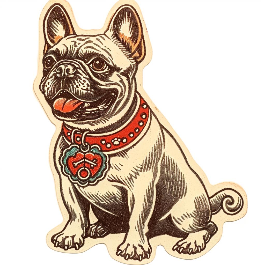 bulldog  sticker  white  background  pet  dog  cute  red  collar  cartoon 943037