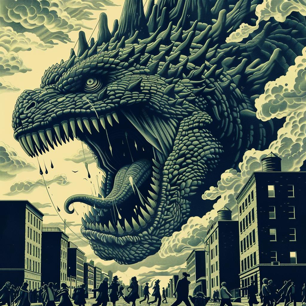 Kaiju  NYC  Godzilla  poster  action  surreal  chaos  urban  monsters  dramatic 946346