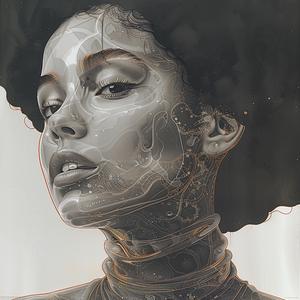 امرأة أفريقية ذات رقبة مدورة مستقبلية، صورة فوتوغرافية ملونة، تصميم فني أنيق 1039369
