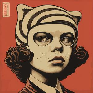 surreal  album  cover  woman  cat  mask  Risograph  Symbolist  hyper-realistic  screenprint 1077533
