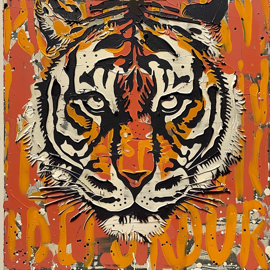 tiger  painting  encaustic  colorful  impasto  vivid  animal  expression  abstract  text 950154