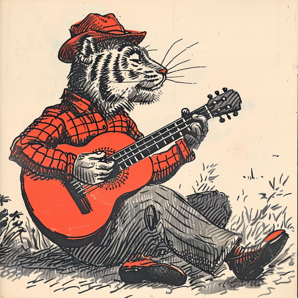 tiger  guitar  acoustic  Norman  Rockwell  playing  music  animal  artwork  illustration 922524