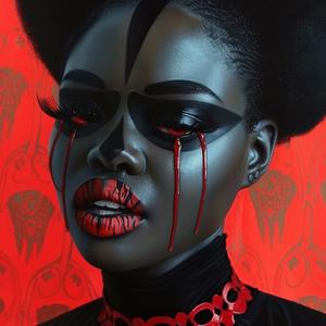 PopArt  African-American  model  fangs  makeup  stylized  bold  surreal  dripping  emotive 1074554