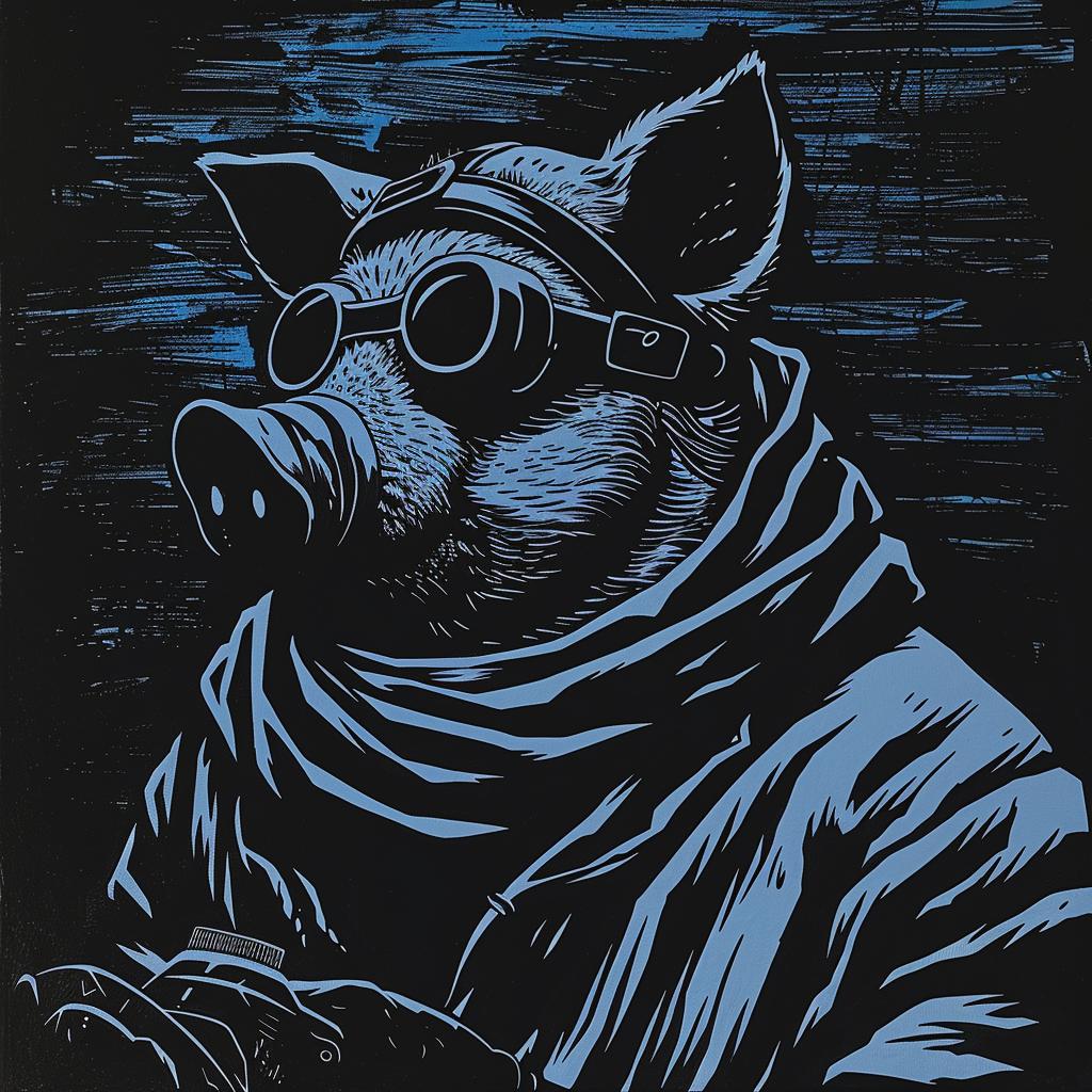 pig  anthropomorphic  goggles  scarf  motorcycle  funny  cartoon  character  whimsical  illustration 1025949