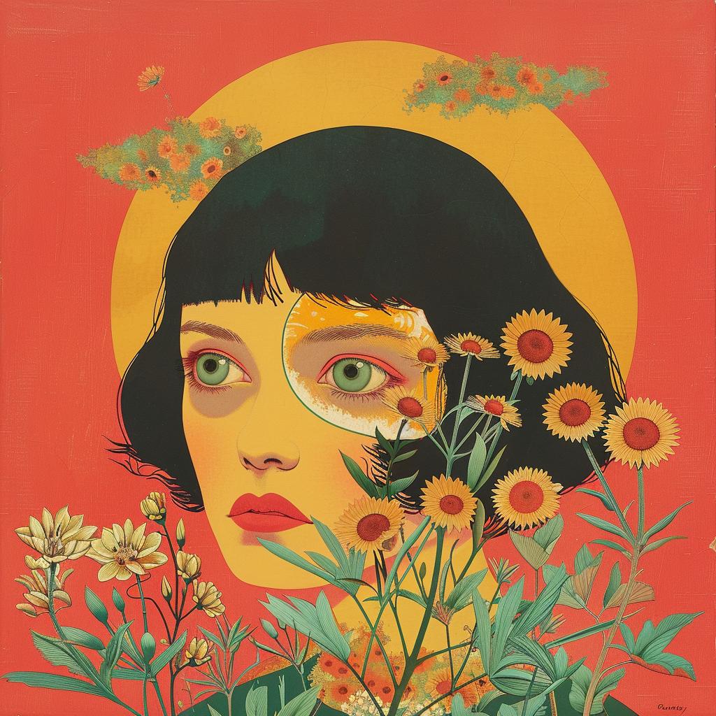 surreal  album  cover  ArtNouveau  woman  flowers  eyes  painting  style  creative 977447