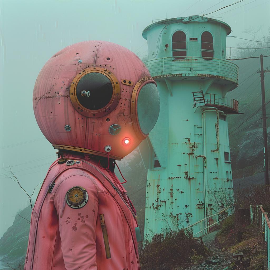 pink  teal  double  exposure  photo  woman  lighthouse  suit  surreal  volumetric 1029592